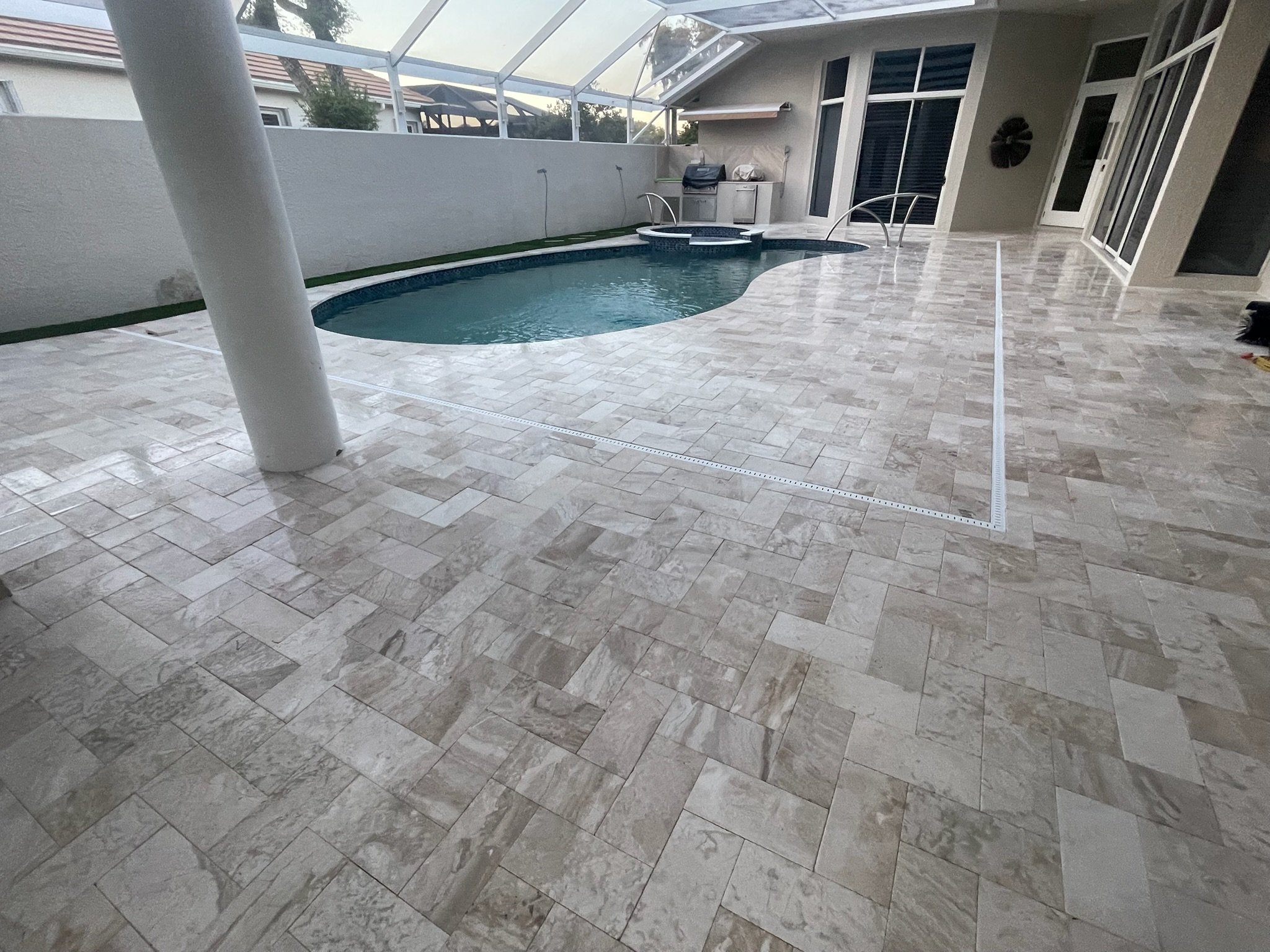 Travertine pool patio installation South Florida contractor